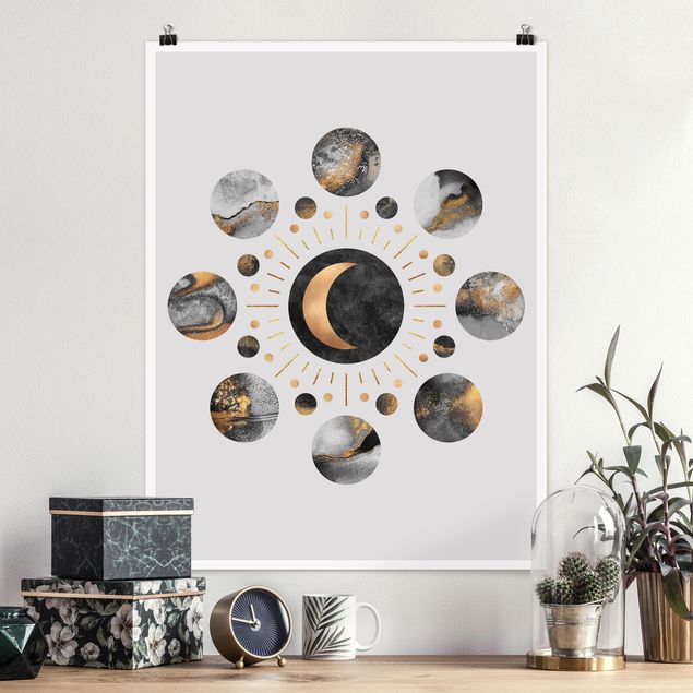 Kitchen Moon Phases Abstract Gold
