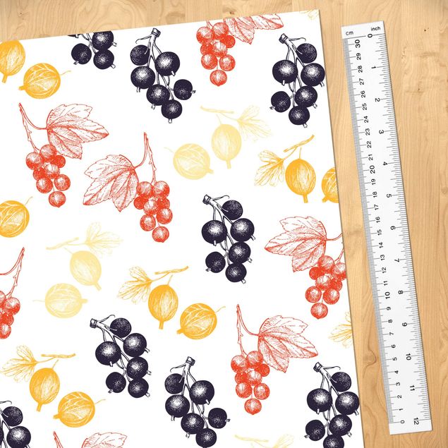Self adhesive film Hand Drawn Berry Pattern For Kitchen