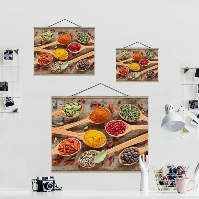 Fabric print with posters hangers Spices On Wooden Spoon