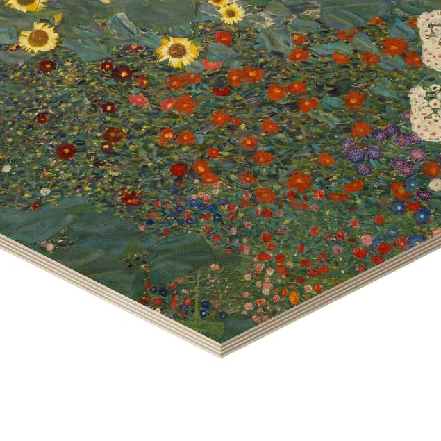 Prints on wood Gustav Klimt - Garden Sunflowers