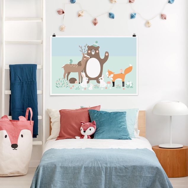 Bear print Forest Friends with forest animals blue