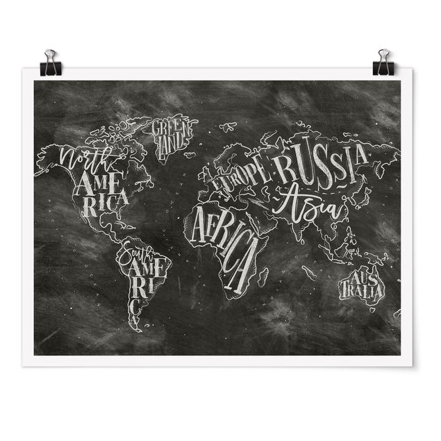 Quote wall art Chalk World Map