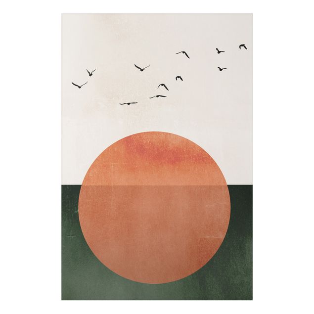Prints landscape Flock Of Birds In Front Of Rising Sun