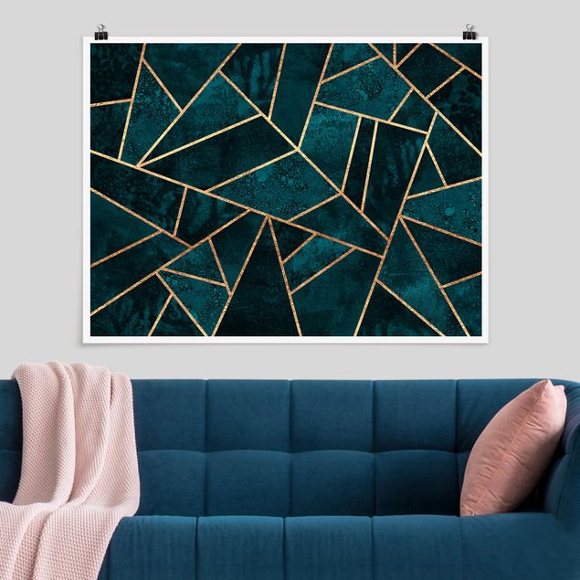 Art prints Dark Turquoise With Gold
