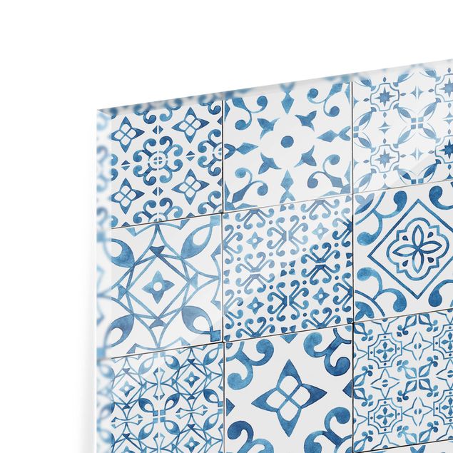 Glass Splashback - Pattern Tiles Blue White - Landscape 2:3
