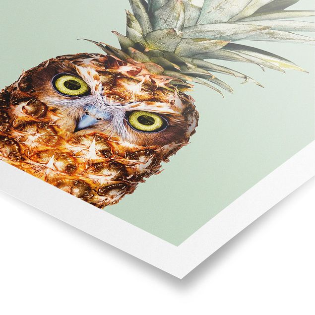 Green art prints Pineapple With Owl