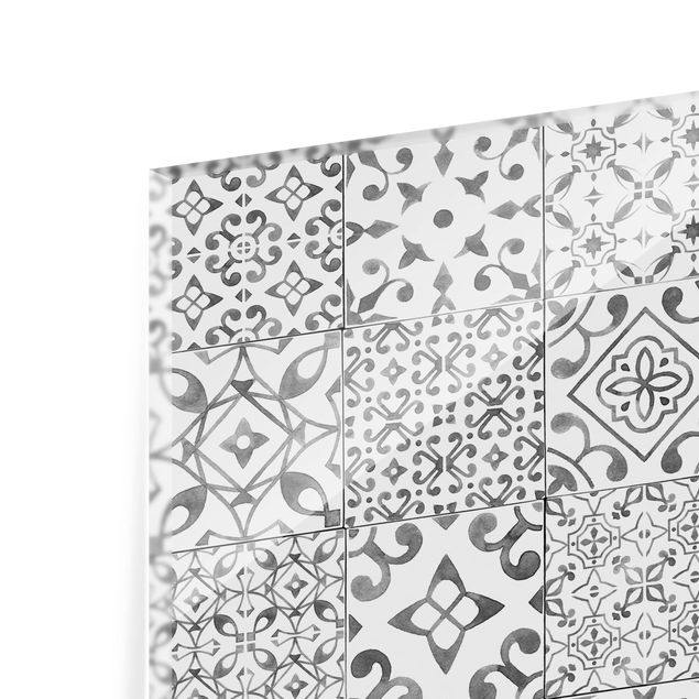 Glass Splashback - Pattern Tiles Gray White - Landscape 2:3