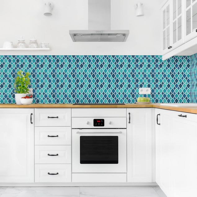Kitchen splashback patterns Oriental Patterns With Turquoise Ornaments