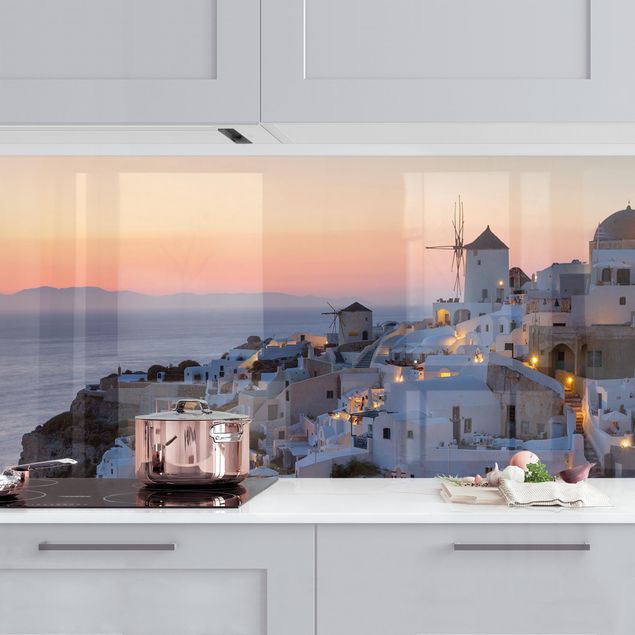 Kitchen splashback architecture and skylines Santorini At Night