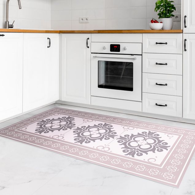 Kitchen Floral Tiles Warm Grey Colour Buds With Border