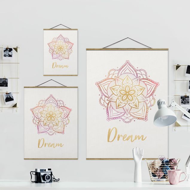 Fabric print with posters hangers Mandala Illustration Dream Gold Rose