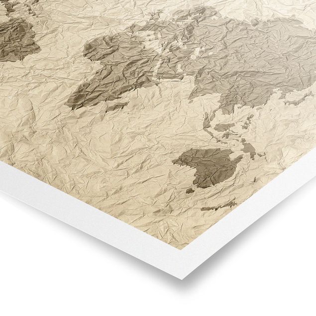 Prints brown Paper World Map Beige Brown
