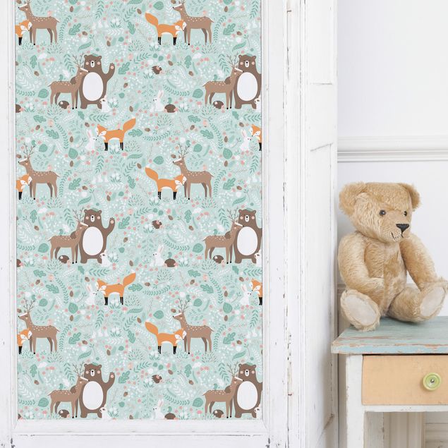 Adhesive films for furniture frosted Kids Pattern Forest Friends With Forest Animals
