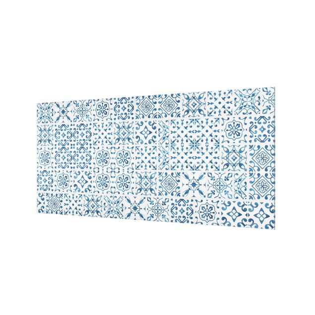 Glass Splashback - Tile pattern Blue White - Landscape 1:2