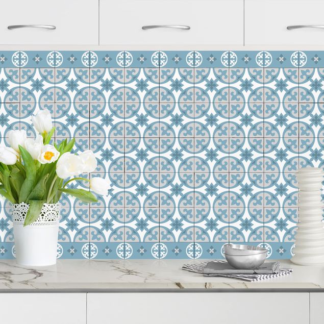 Kitchen Geometrical Tile Mix Circles Blue Grey