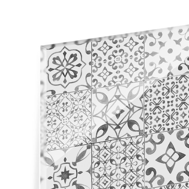 Glass Splashback - Pattern Tiles Gray White - Landscape 1:2