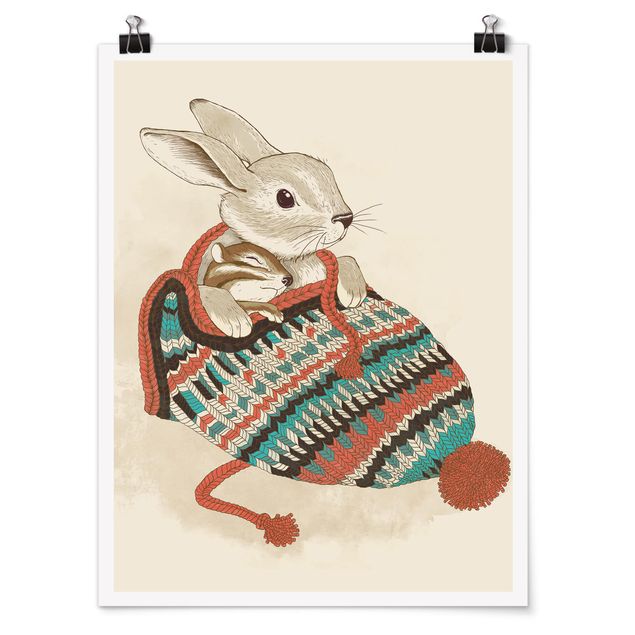 Animal canvas Illustration Cuddly Santander Rabbit In Hat