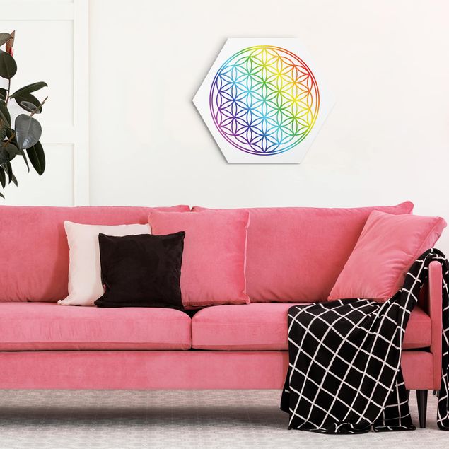 Contemporary art prints Flower of Life rainbow color