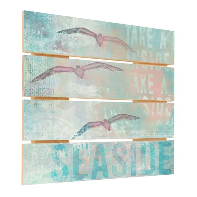 Wood photo prints Shabby Chic Collage - Seagulls