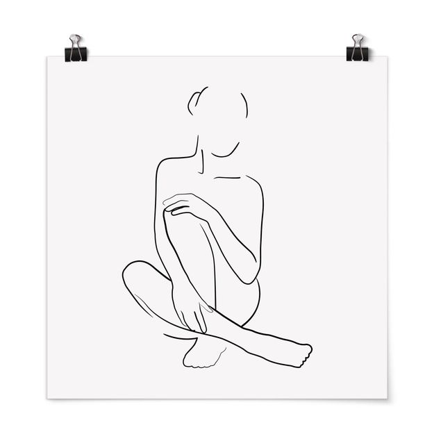 Art posters Line Art Woman Sitting Black And White