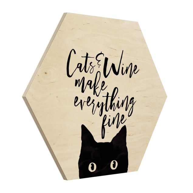 Wood photo prints Cats And Wine make Everything Fine