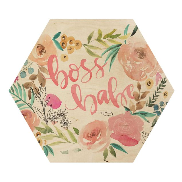 Prints on wood Pink Flowers - Boss Babe