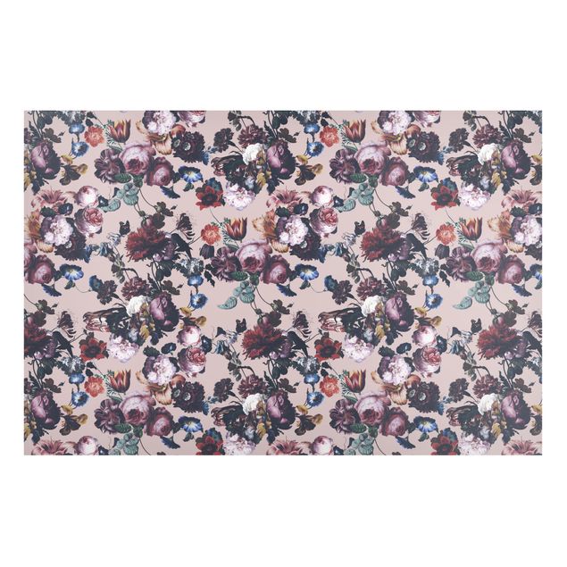 Prints baroque Old Masters Flowers With Tulips And Roses On Pink