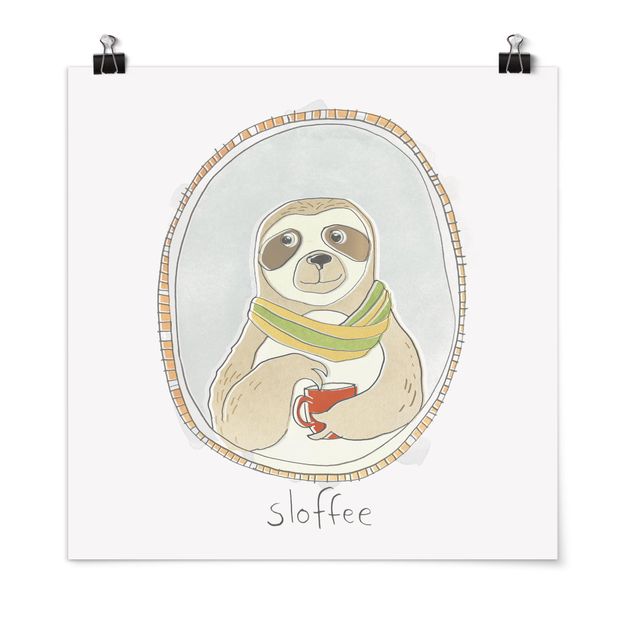 Poster black white Caffeinated Sloth