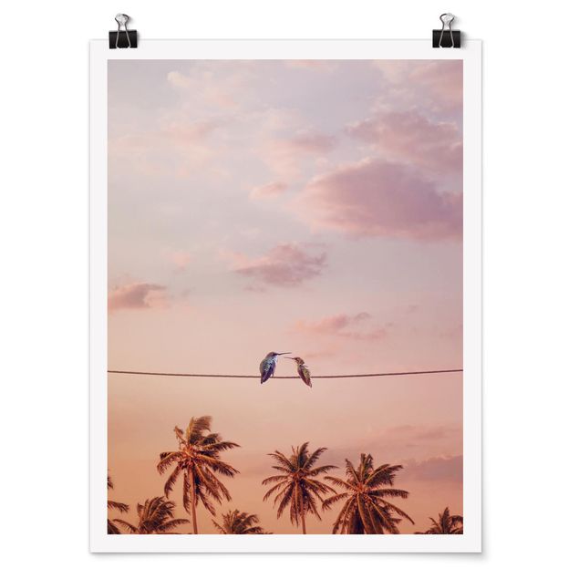 Art posters Sunset With Hummingbird