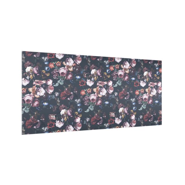 Glass splashback flower Old Masters Flowers With Tulips And Roses On Dark Gray