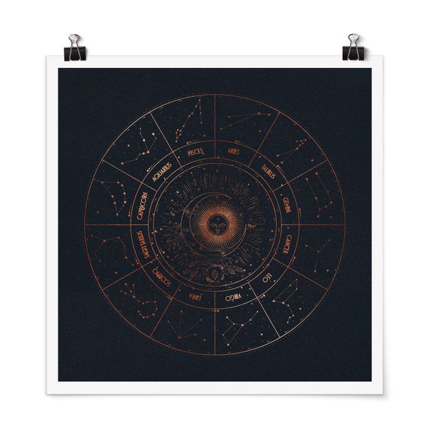 Prints modern Astrology The 12 Zodiak Signs Blue Gold