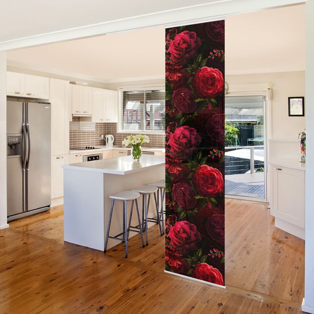 Kitchen Red Roses In Front Of Black