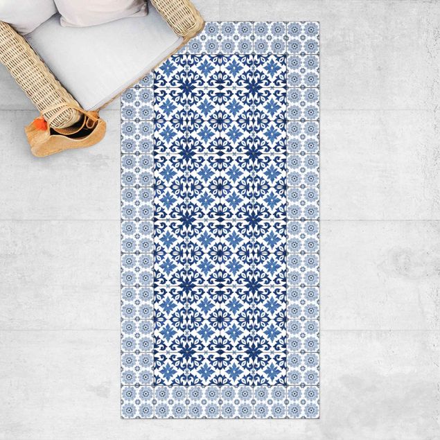 outdoor mat Moroccan Tiles Floral Blueprint With Tile Frame