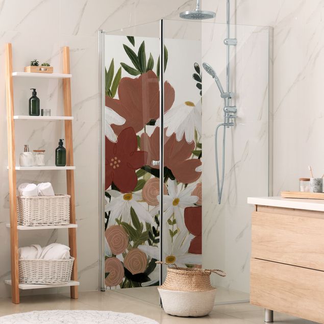 Shower wall cladding - Varying Flowers In Pink And White I