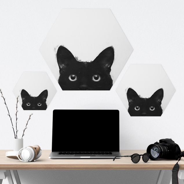 Prints Illustration Black Cat On White Painting