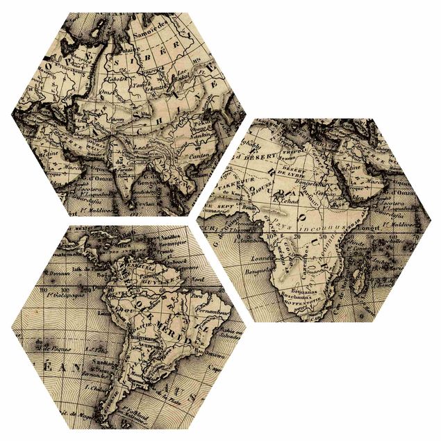 Prints on wood Old World Map Details