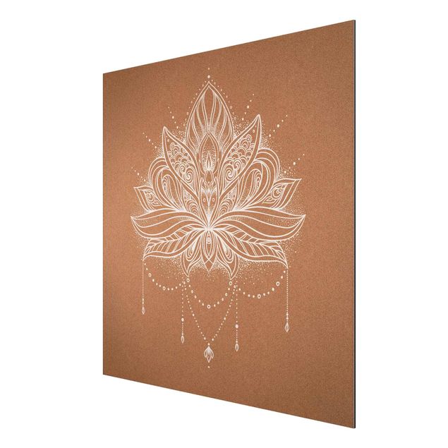 Spiritual art prints Boho Lotus Flower White Cork Look
