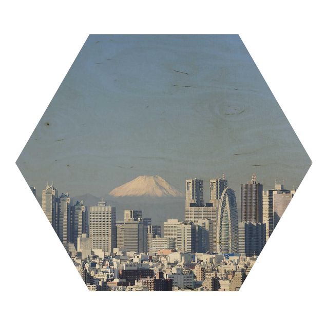 Wooden hexagon - Tokyo In Front Of Fuji