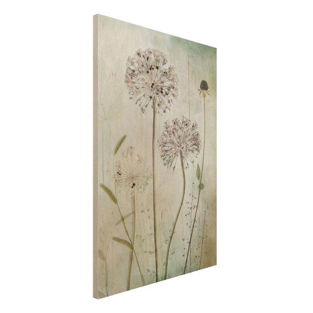 Wood prints flower Allium flowers in pastel