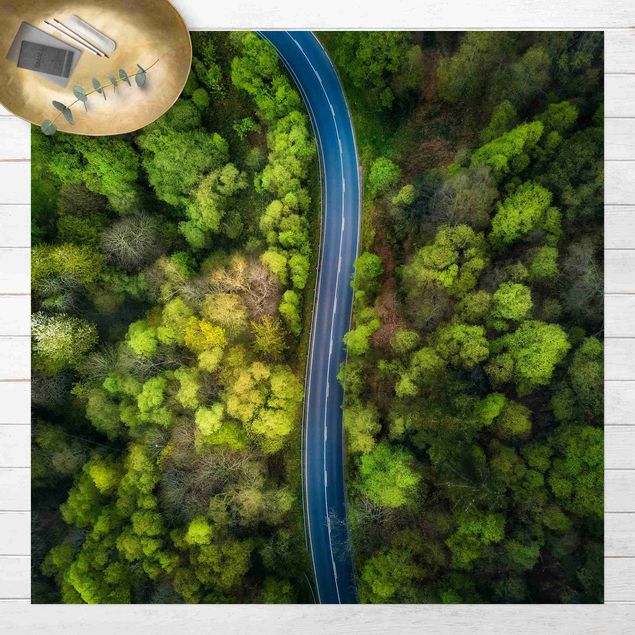 Outdoor rugs Aerial Image - Paved Road In the Forest