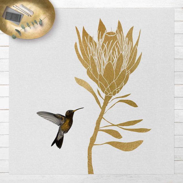 outdoor patio rugs Hummingbird And Tropical Golden Blossom