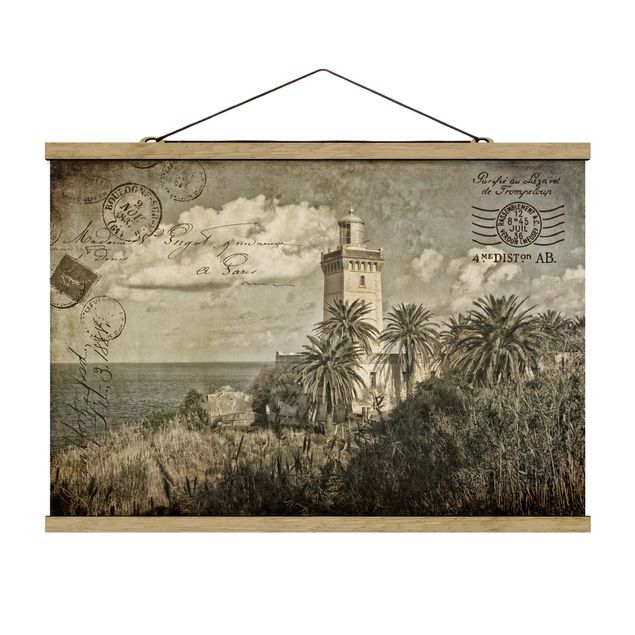 Sea prints Vintage Postcard With Lighthouse And Palm Trees