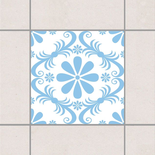 Kitchen Flower Design White Light Blue