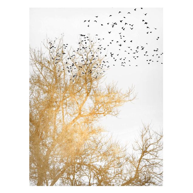 Landscape wall art Flock Of Birds In Front Of Golden Tree