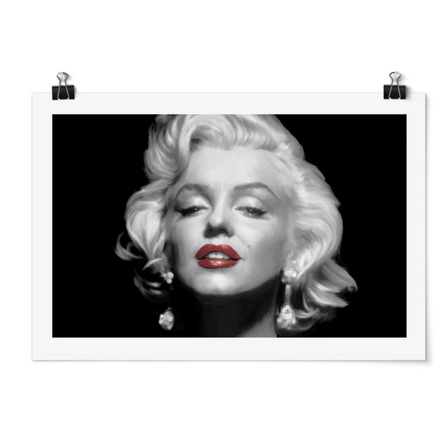 Posters black and white Marilyn With Red Lips