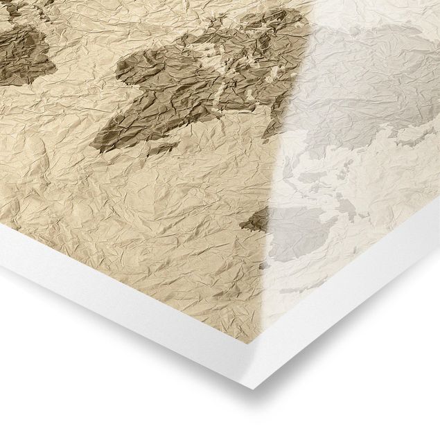 Prints Paper World Map Beige Brown