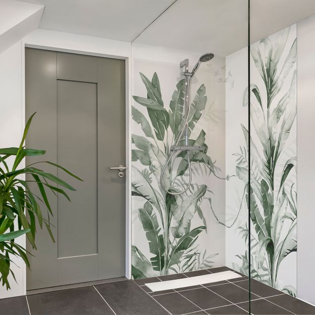 Shower wall cladding Tropical Palm Trees And Leaves