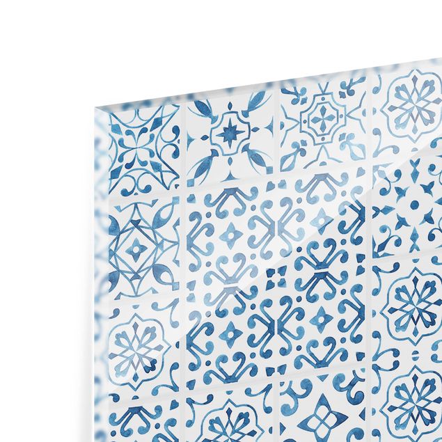 Glass Splashback - Tile pattern Blue White - Landscape 1:2