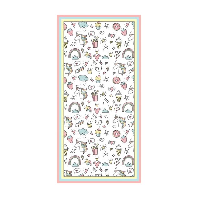 contemporary rugs Unicorns And Sweets In Pastel With Frame