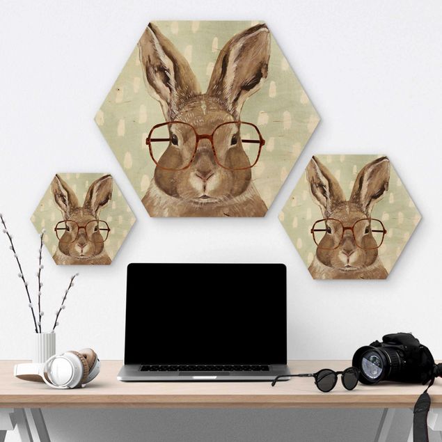Wooden hexagon - Animals With Glasses - Rabbit